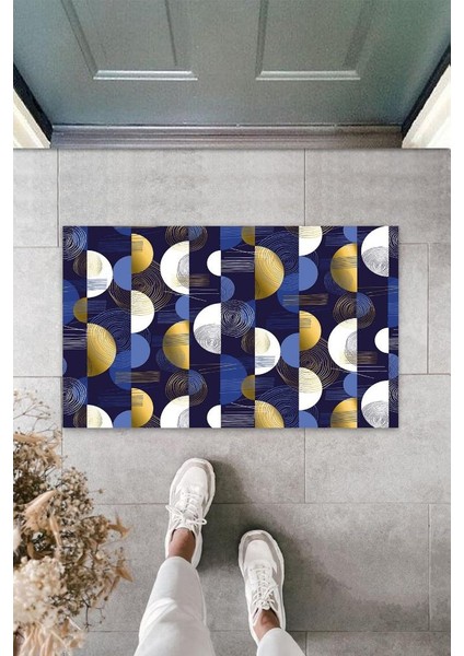 Dijital Baskı Lacivert Yarım Daire Kapı Paspası