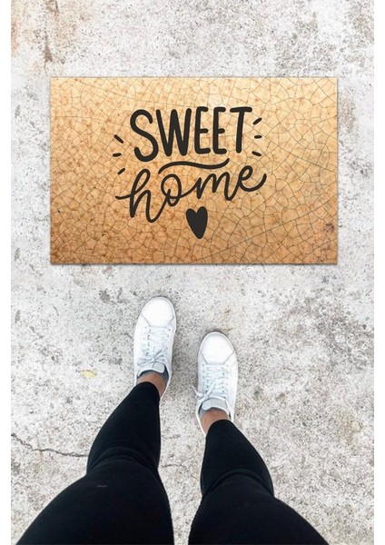 Dijital Baskı Açık Kahve Çatlak Taş Desbdmrkt Kapı Önü Paspası K-1076