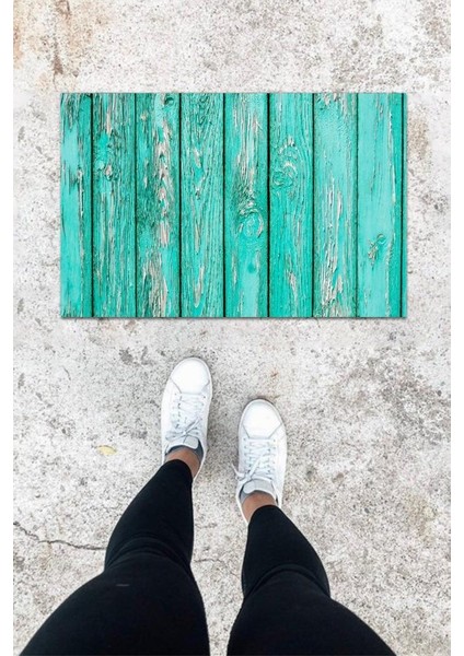 Dijital Baskı Mavi Ahşap Kapı Desbdmrkt Kapı Önü Paspası K-1045