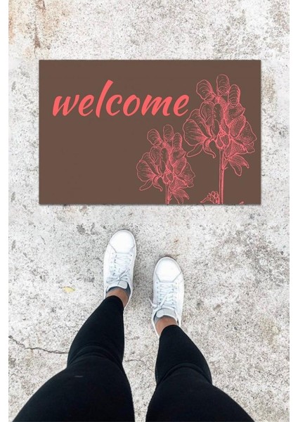 Dijital Baskı Pembe Nilüfer Desbdmrkt Kapı Önü Paspası K-1014