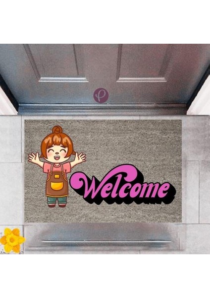 Kapı Önü Paspası Dekoratif Dijital Baskı Welcome P-2354