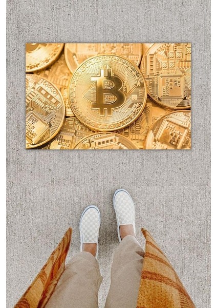 Dijital Baskı Dekoratif Bitcoin Gold Kapı Önü Paspası K-1278