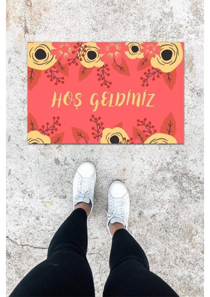 Dijital Baskı Gül Kurusu Çiçek Desbdmrkt Kapı Önü Paspası K-1001