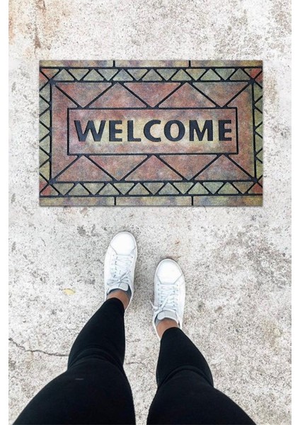 Dijital Baskı Koyu Gri Üçgbdmrkt Desbdmrkt Kapı Önü Paspası K-1023