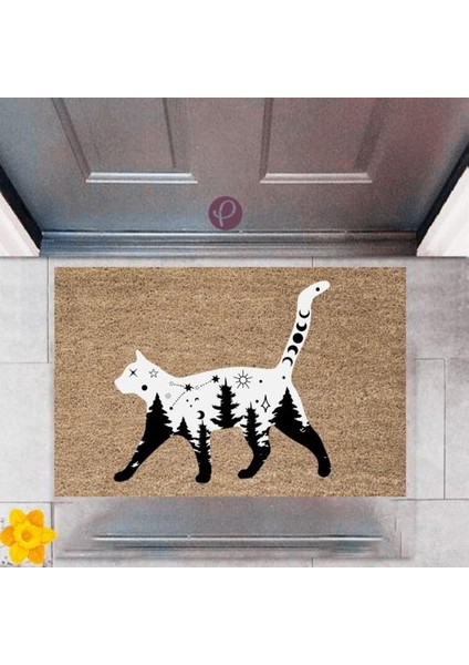 Kapı Önü Paspası Dekoratif Dijital Baskı Kedi P-2494