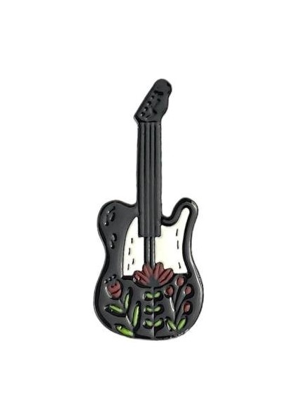 Çiçek Motifli Elektro Gitar Rock Müzik Hediyelik Rozet