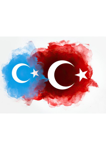 Doğu Türkistan ve Türk Bayrağı Sticker Yapıştırma 19 cm