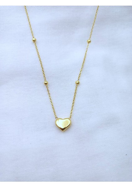 Top Zincirli Kalp Çelik Kolye - Gold Renk
