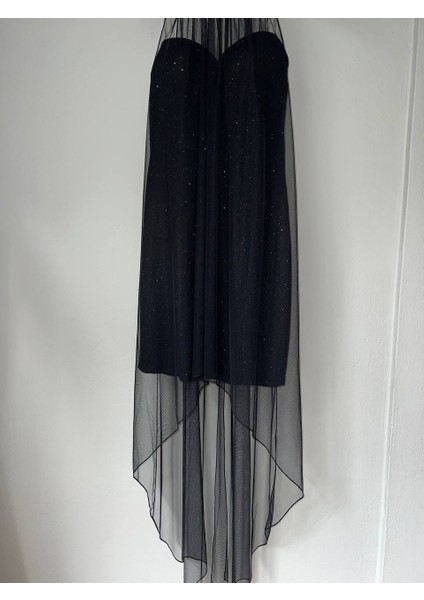 Kadın Siyah Elbise Tül Detaylı Şık Elbise indirimleri