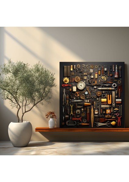 Berber Aletleri Kolajı Kanvas Tablo - Berber, Kanvas Tablo, Ilgi Çekici, Kolaj, 30X30 fiyatları