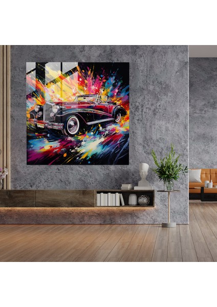 Soyut Splash Klasik Araba Cam Baskı - Cam Sanatı, Modern Sanat Eseri, Ev Dekorasyonu, Cam Duvar Sanatı, Duvar Dekoru, 30X30 fiyatları