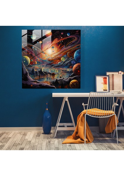 Yüzen Gezegenler ve Tuhaf Yaratıklar ile Galaksinin Muhteşem Gerçeküstü Yağlıboya Cam Baskı - Ev Dekorasyonu, 30X30 modelleri