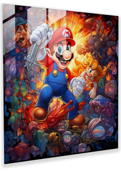 Süper Mario Karakterlerinin Renkli Patlamasını Içeren Büyüleyici Vitray Baskı, 30X30