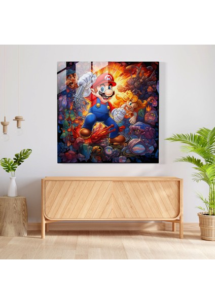 Süper Mario Karakterlerinin Renkli Patlamasını Içeren Büyüleyici Vitray Baskı, 30X30 modelleri