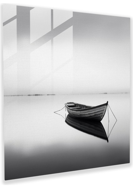 Dünyanın En Güzel Manzaraları, Akşam Karanlığında Sakin Göl Cam Baskı, Duvar Dekorasyonu, Minimalist Siyah Beyaz Fotoğraf, 30X30