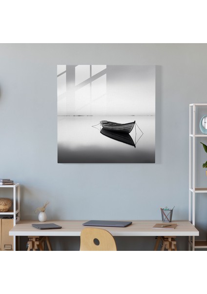 Dünyanın En Güzel Manzaraları, Akşam Karanlığında Sakin Göl Cam Baskı, Duvar Dekorasyonu, Minimalist Siyah Beyaz Fotoğraf, 30X30