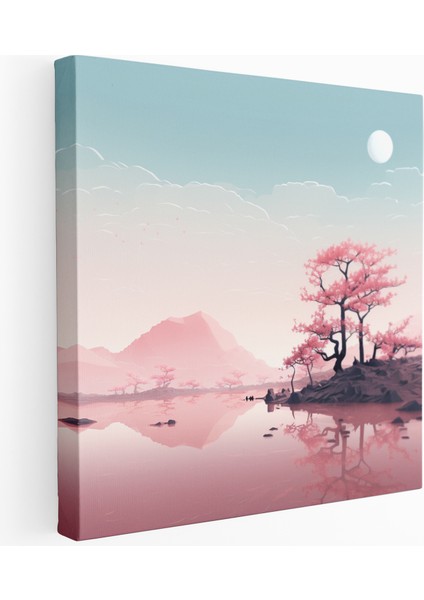 Japon Manzara Kiraz Çiçeği Kanvas Tablo, 30X30