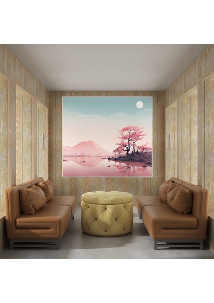 Japon Manzara Kiraz Çiçeği Kanvas Tablo, 30X30