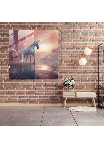 Mistik Tek Boynuzlu At Cam Baskı - Tek Boynuzlu At, Modern Sanat, Eterik Dünya, Tek Boynuzlu At, 30X30