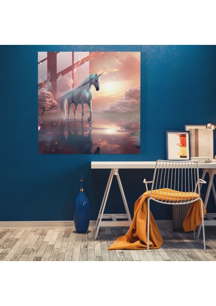 Mistik Tek Boynuzlu At Cam Baskı - Tek Boynuzlu At, Modern Sanat, Eterik Dünya, Tek Boynuzlu At, 30X30