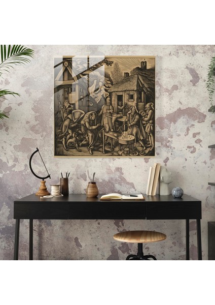Büyüleyici Ortaçağ Gravür Baskı Cam Sanatı - Günlük Yaşam ve Halk Masalları Cam Duvar Dekoru, 30X30 fiyatları