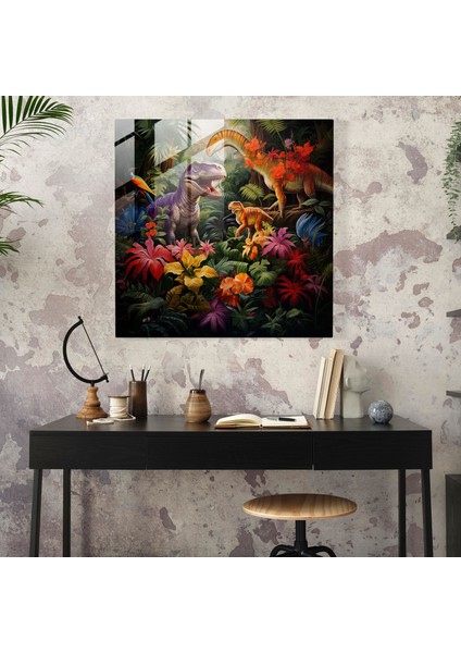 Göz Alıcı Dinozor Cam Baskı Duvar Sanatı, 30X30
