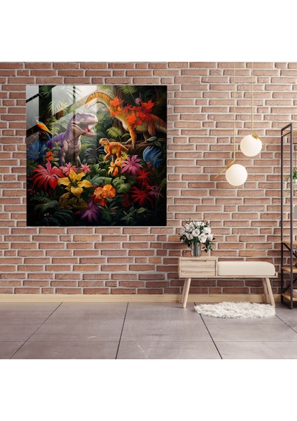 Göz Alıcı Dinozor Cam Baskı Duvar Sanatı, 30X30