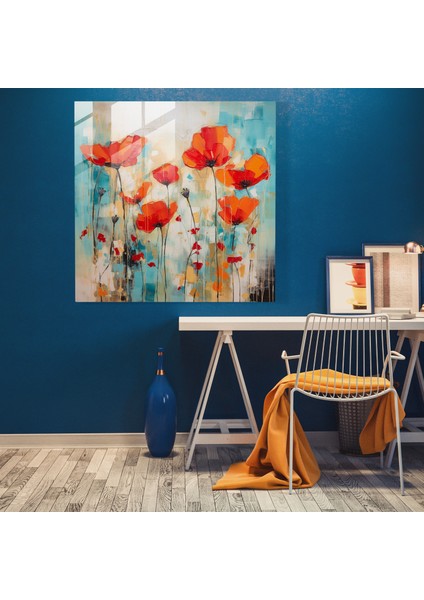 Soyut Haşhaş Tarlası Cam Baskı Sanat Eseri - Modern Duvar Dekoratif Parça, 30X30 fiyatları