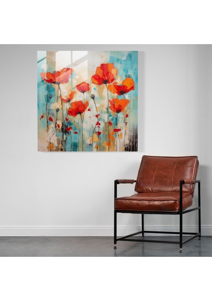 Soyut Haşhaş Tarlası Cam Baskı Sanat Eseri - Modern Duvar Dekoratif Parça, 30X30 modelleri