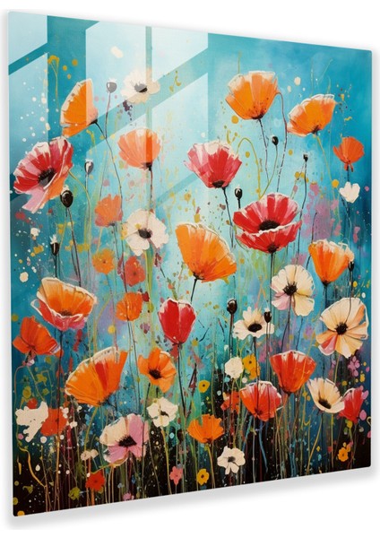 Dinamik Çiçek Cam Baskı - Modern Bir Yönlü Yabani Gelincik Tarlası - Cam Duvar Sanatı - Ev Dekorasyon - Duvar Dekoru - Cam Sanatı - Modern Sanat Eseri, 50X50