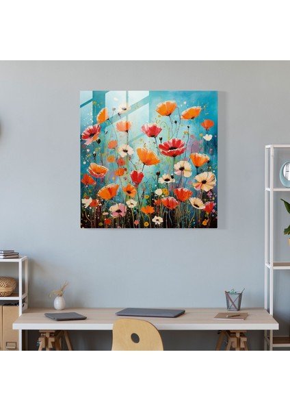 Dinamik Çiçek Cam Baskı - Modern Bir Yönlü Yabani Gelincik Tarlası - Cam Duvar Sanatı - Ev Dekorasyon - Duvar Dekoru - Cam Sanatı - Modern Sanat Eseri, 50X50 fiyatları