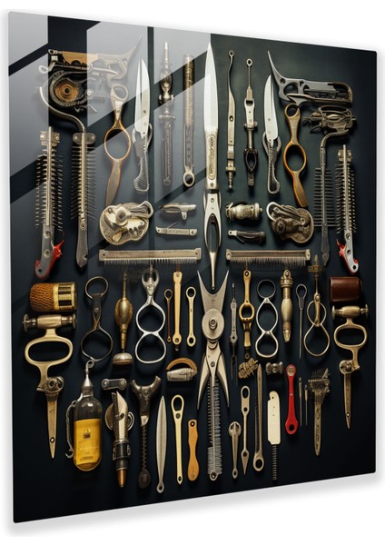 Berber Aletleri Kolaj Cam Baskı - Berber, Cam Duvar Sanatı, Yaratıcı Duvar Sanatı, Modern Sanat, 30X30