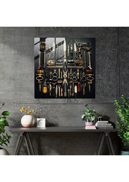 Berber Aletleri Kolaj Cam Baskı - Berber, Cam Duvar Sanatı, Yaratıcı Duvar Sanatı, Modern Sanat, 30X30 fiyatları