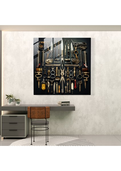 Berber Aletleri Kolaj Cam Baskı - Berber, Cam Duvar Sanatı, Yaratıcı Duvar Sanatı, Modern Sanat, 30X30 modelleri