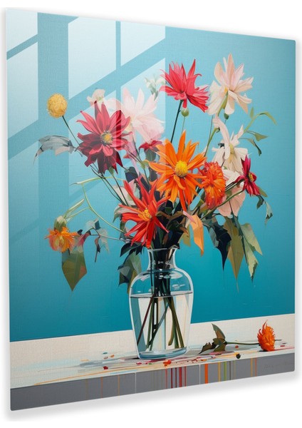 Blooming Serenity Cam Baskı - Çağdaş Natürmort Tabloda Canlı Çiçek Aranjmanı - Minimalist Ortam, 30X30