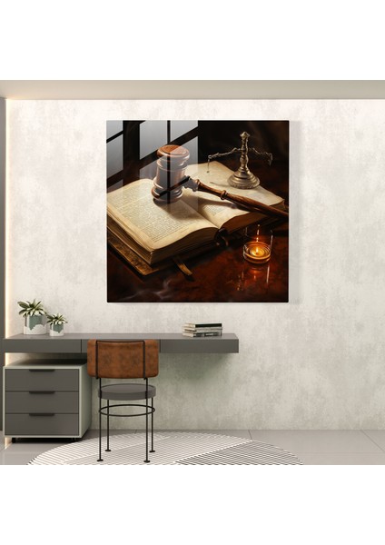 Adaletin Sembolü Cam Baskı - Hukuk, Adaletin Sembolü, Hukuk Kitabı, Modern Sanat, 30X30