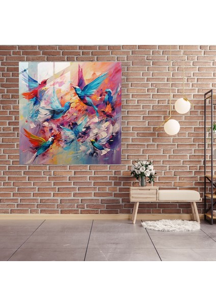 Renkli Kuş Senfonisi Cam Baskı Duvar Sanatı, 30X30 fiyatları