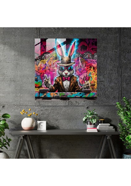 Urban Edge Bugs Bunny Sokak Sanatsal Duvar Cam Baskı Duvar Dekorasyonu, 30X30