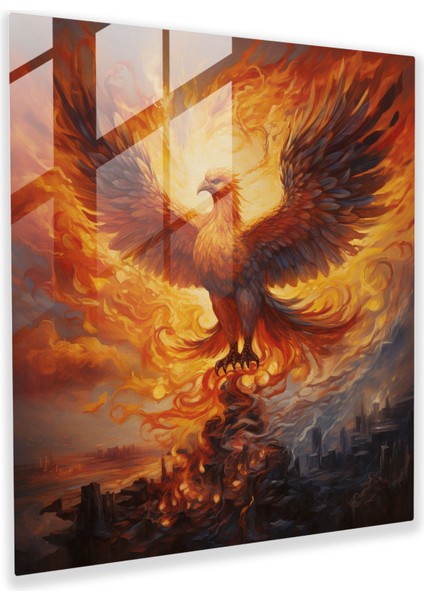 Majestic Phoenix Cam Baskı - Sembolik Yeniden Doğuş ve Direnç - Çarpıcı Duvar Dekorasyonu, 30X30