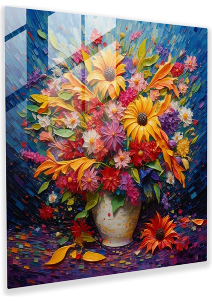 Pointillist Stilde Renkli Cam Baskı: Canlı Çiçek Patlaması, 30X30