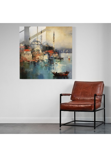 Esrarengiz Cam Baskı - Rüya Gibi Boğaziçi Ekspresyonist Cam Tablo, 30X30