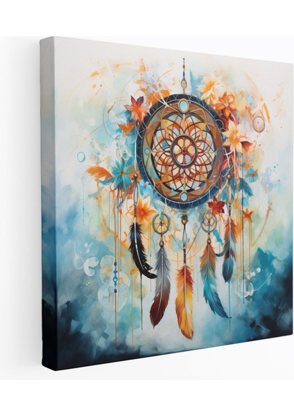 Bohem Dreamcatcher Kanvas Tablo - Bohem Kanvas Tablo, Soyut Dreamcatcher Tablo, Kanvas Tablo, 30X30