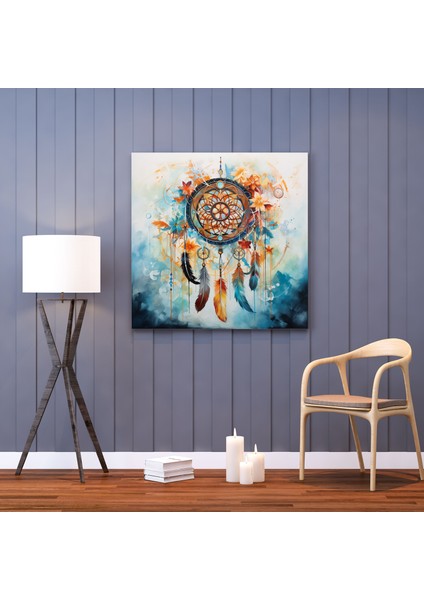 Bohem Dreamcatcher Kanvas Tablo - Bohem Kanvas Tablo, Soyut Dreamcatcher Tablo, Kanvas Tablo, 30X30