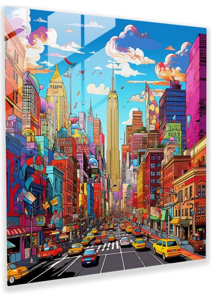 Dünyanın En Güzel Manzaraları - Canlı Şehir Manzarası Cam Baskı - Dünyanın En Güzel Manzaraları, Canlı Renkler, Şehir Manzarası, Pop Art Tarzı Illüstrasyon, 30X30