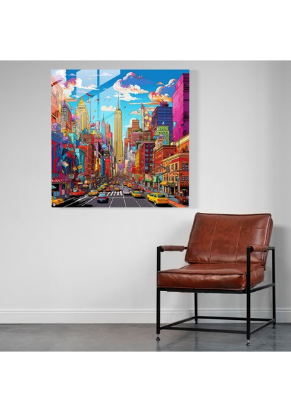 Dünyanın En Güzel Manzaraları - Canlı Şehir Manzarası Cam Baskı - Dünyanın En Güzel Manzaraları, Canlı Renkler, Şehir Manzarası, Pop Art Tarzı Illüstrasyon, 30X30