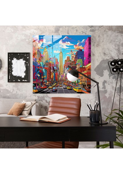 Dünyanın En Güzel Manzaraları - Canlı Şehir Manzarası Cam Baskı - Dünyanın En Güzel Manzaraları, Canlı Renkler, Şehir Manzarası, Pop Art Tarzı Illüstrasyon, 30X30
