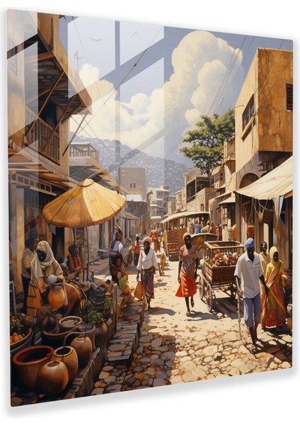 Zarif Cam Baskılar - Afrika Sokak Cam Duvar Sanatı Ev Dekorasyonu, 30X30