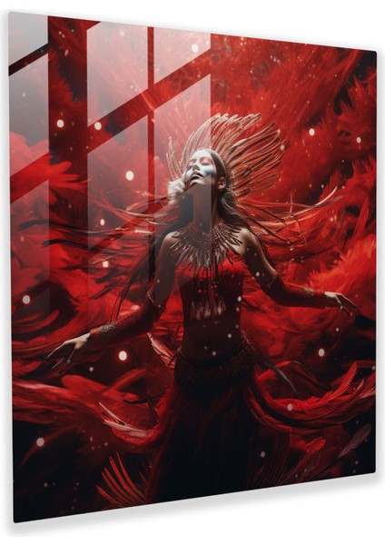 Kızılderili Dansçısı Cam Baskı - Kızılderili, Gerçeküstü Sanat Eseri, Rüya Gibi Manzaralar, Cam Duvar Sanatı, 30X30