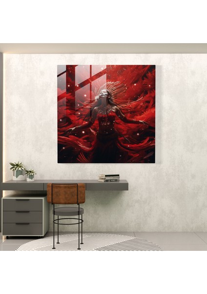 Kızılderili Dansçısı Cam Baskı - Kızılderili, Gerçeküstü Sanat Eseri, Rüya Gibi Manzaralar, Cam Duvar Sanatı, 30X30 modelleri