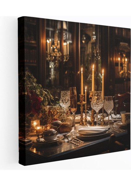 Romantik Akşam Yemeği Kanvas Tablo - Romantik, Mum Işığında Yemek Masası, Romantik Kanvas Tablo, Fotoğraf, 30X30